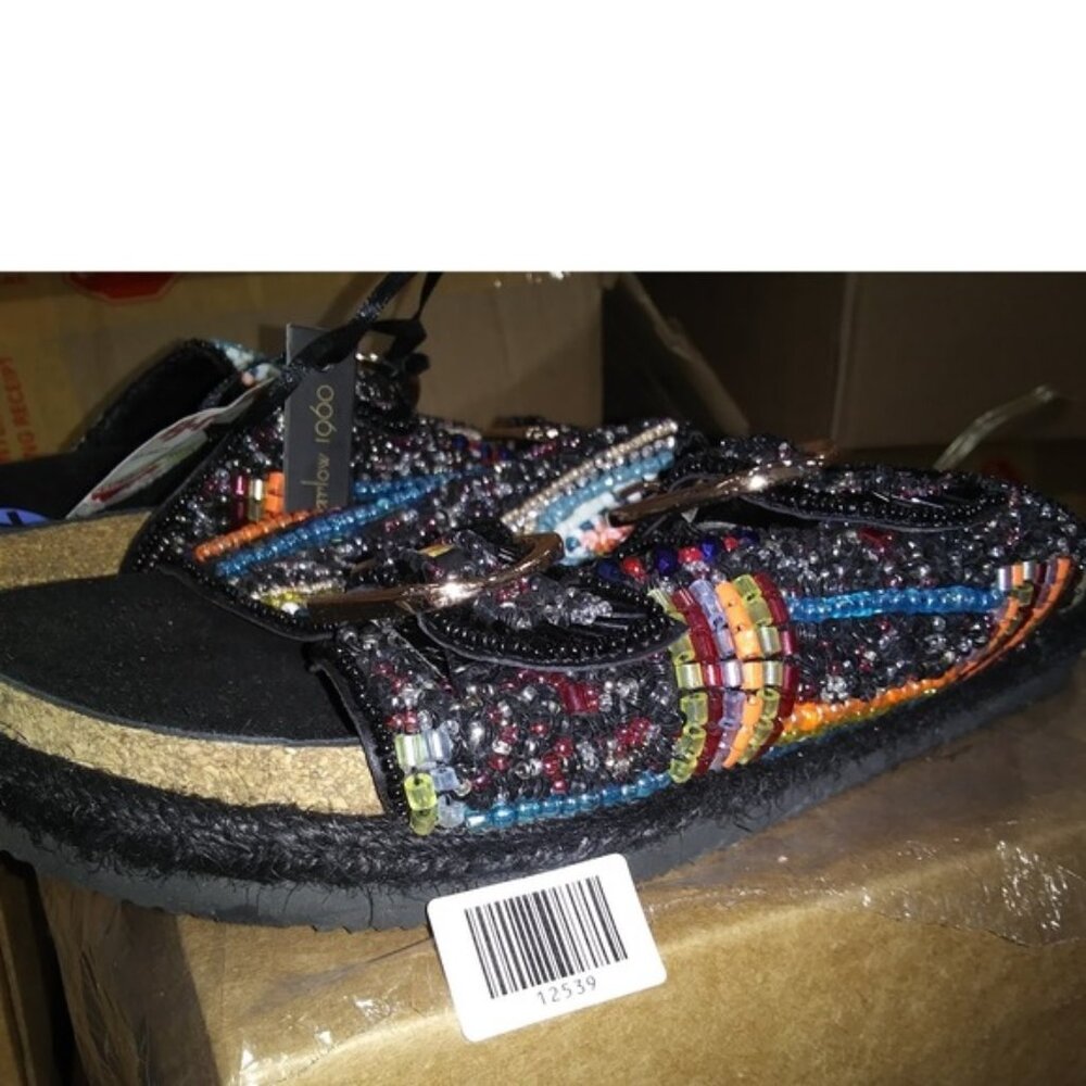 House of Harlow 1960 Women's Beaded Sandals Black 7.5M